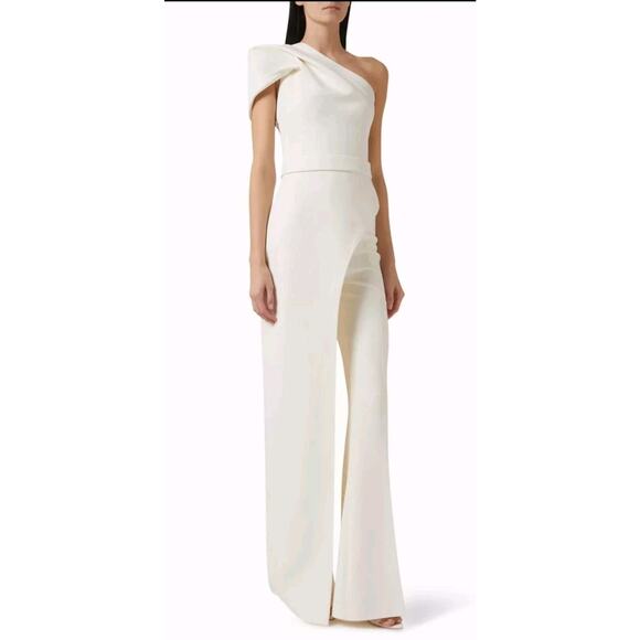 $1295 SAFIYAA Kora Ivory Single Shoulder Asymmetric Top Crepe Sz XS Bridal - Picture 8 of 16